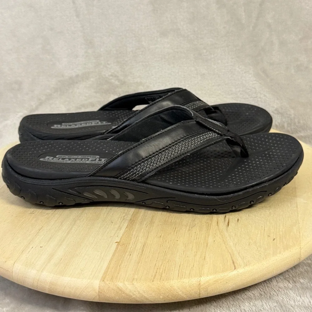 Skechers Relaxed Fit 360 Memory Foam Black Thong Sandals Mens 10 56219SA